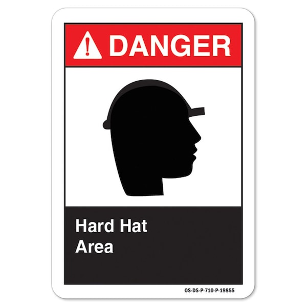ANSI Danger Sign, Hard Hat Area, 14in X 10in Aluminum, 14" W, 10" H, Landscape, Hard Hat Area